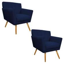 kit 02 Poltronas Laura Palito Mel Suede Azul Marinho - Amarena Móveis