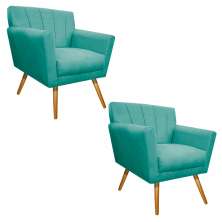 kit 02 Poltronas Laura Palito Mel Suede Azul Tiffany - Amarena Móveis