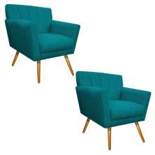 kit 02 Poltronas Laura Palito Mel Suede Azul Turquesa - Amarena Móveis