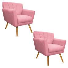 kit 02 Poltronas Laura Palito Mel Suede Rosa Bebê - Amarena Móveis