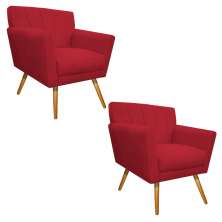 kit 02 Poltronas Laura Palito Mel Suede Vermelho - Amarena Móveis