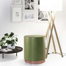 Banco Puff Estofado Redondo Decorativo Viena Verde Adz