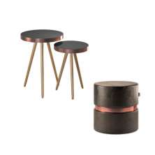 Kit 2 Mesas Auxiliares Lisboa + 1 Puff Miami Preto - Adz