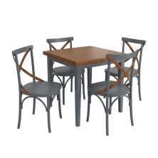 Conjunto Sala de Jantar e Cozinha Com 4 Cadeiras X Madeira Maciça Cinza