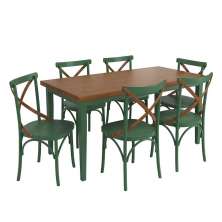 Conjunto Sala de Jantar e Cozinha Com 6 Cadeiras X Madeira Maciça Verde