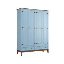 Guarda-Roupa Juvenil 4 Portas e 2 Gavetas - Madeira Maciça e MDF - AZUL