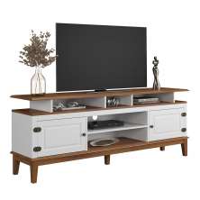 Rack de Madeira Maciça com 2P Base Elevada Branco