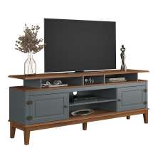 Rack de Madeira Maciça com 2P Base Elevada Cinza