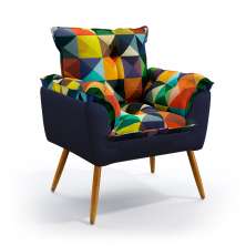Poltrona Beta Suede Estampado Colorido com Azul Marinho Aradecor