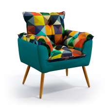 Poltrona Beta Suede Estampado Colorido com Azul Turquesa Aradecor