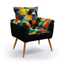 Poltrona Beta Suede Estampado Colorido com Preto Aradecor
