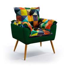 Poltrona Beta Suede Estampado Colorido com Verde Aradecor
