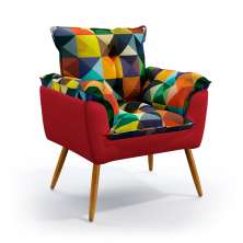 Poltrona Beta Suede Estampado Colorido com Vermelho Aradecor
