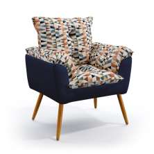 Poltrona Beta Suede Estampado Laranja com Azul Marinho Aradecor