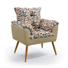Poltrona Beta Suede Estampado Laranja com Bege Aradecor