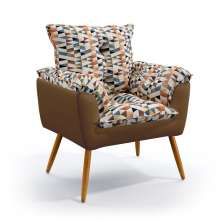 Poltrona Beta Suede Estampado Laranja com Capuccino Aradecor