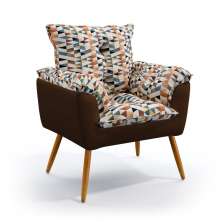 Poltrona Beta Suede Estampado Laranja com Marrom Aradecor