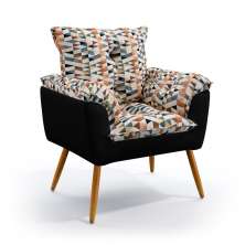 Poltrona Beta Suede Estampado Laranja com Preto Aradecor