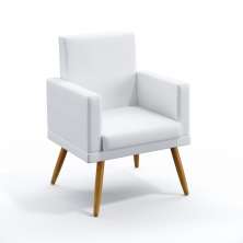 Poltrona Decorativa Estofada Vega Com Roda Pé Para Sala de Estar Couro Artificial Branco Aradecor