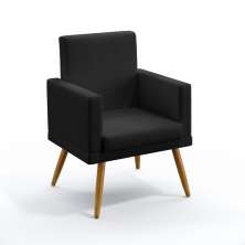 Poltrona Decorativa Estofada Vega Com Roda Pé Para Sala de Estar Couro Artificial Preto Aradecor