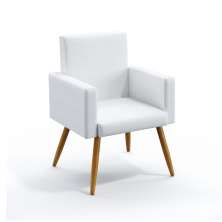 Poltrona Decorativa Estofada Vega Para Sala de Estar Couro Artificial Branco Aradecor