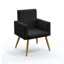 Poltrona Decorativa Estofada Vega Para Sala de Estar Couro Artificial Preto Aradecor