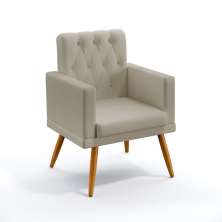Poltrona Decorativa Vega Com Rodapé e Capitonê Couro Artificial Bege Aradecor