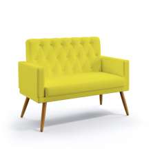 Poltrona Namoradeira Decorativa Vega Com Rodapé E Botões Capitonê Sued Amarelo Aradecor