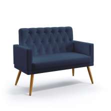 Poltrona Namoradeira Decorativa Vega Com Rodapé E Botões Capitonê Sued Azul Marinho Aradecor