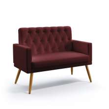 Poltrona Namoradeira Decorativa Vega Com Rodapé E Botões Capitonê Sued Bordô Aradecor
