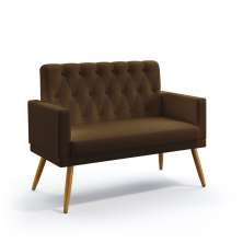 Poltrona Namoradeira Decorativa Vega Com Rodapé E Botões Capitonê Sued Marrom Aradecor
