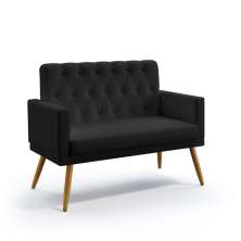 Poltrona Namoradeira Decorativa Vega Com Rodapé E Botões Capitonê Sued Preto Aradecor