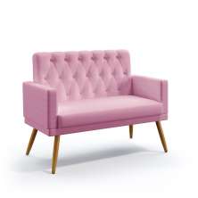 Poltrona Namoradeira Decorativa Vega Com Rodapé E Botões Capitonê Sued Rosê Aradecor