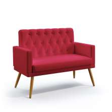 Poltrona Namoradeira Decorativa Vega Com Rodapé E Botões Capitonê Sued Vermelho Aradecor