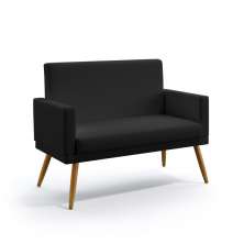 Poltrona Namoradeira Vega Com Rodapé Couro Artificial Preto Aradecor