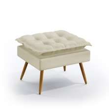 Puff Estofado Decorativo Lunar Para Sala de Estar Sued Bege Aradecor