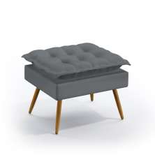Puff Estofado Decorativo Lunar Para Sala de Estar Sued Cinza Aradecor