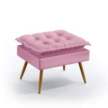 Puff Estofado Decorativo Lunar Para Sala de Estar Sued Rosê Aradecor