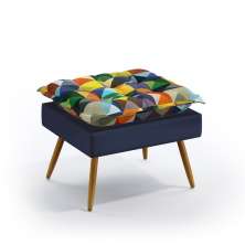 Puff Lunar Sued Estampado Colorido e Azul Marinho Aradecor