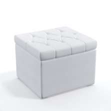 Puff Quasar Com Capitonê Para Sala de Estar Couro Artificial Branco Aradecor