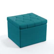 Puff Quasar Com Capitonê Suede Azul Turquesa Aradecor