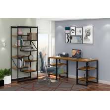 Conjunto Mesa Estante para Escritório Apolo Preto Canela