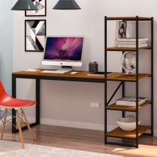 Home para Escritório com Estante Felix Preto Canela Rustico