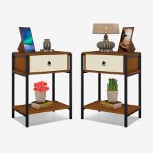 Jogo Mesinhas de Cabeceira Iron Vintage Preto Canela Off White