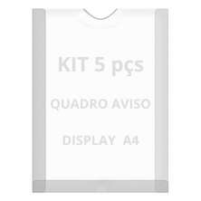 Displays Parede Folha A4 Petg Cristal Quadro Aviso Kit 5 pçs