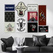 Kit 10 Placas Decorativas Música Rock Caveira Guitarra Banda