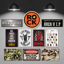 Kit 10 Placas Decorativas Música Rock Guitarras Bandas