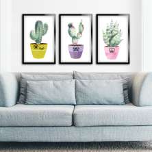 Kit 3 Quadros Decorativos Cactus Love