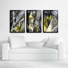 Kit 3 Quadros Decorativos Mosaico Cidades Europa