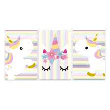 Kit 3 Quadros Unicórnios Infantil Bebe Quarto Menina Placas